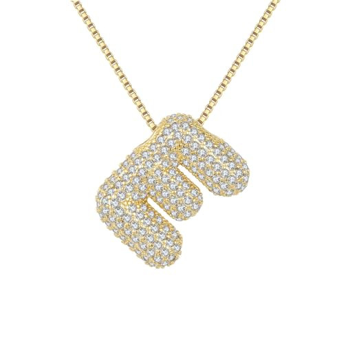 Bubble Ltter Necklace For Women, Balloon Initial Letter Alphabet Pendant 18k Gold Plated Dainty Zirconia Inlaid Necklaces Fashion Jewelry Gifts for Women(Gold E) | Amazon (US)