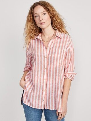 Oversized Striped Linen-Blend Boyfriend Shirt for Women | Old Navy (US)