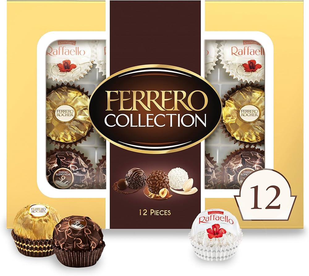 Ferrero Rocher, 12 Count, Premium Gourmet Assorted Hazelnut Milk Chocolate, Dark Chocolate and Co... | Amazon (US)