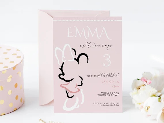 Minnie Mouse Birthday Invitation Modern Minimalist Pink - Etsy | Etsy (US)
