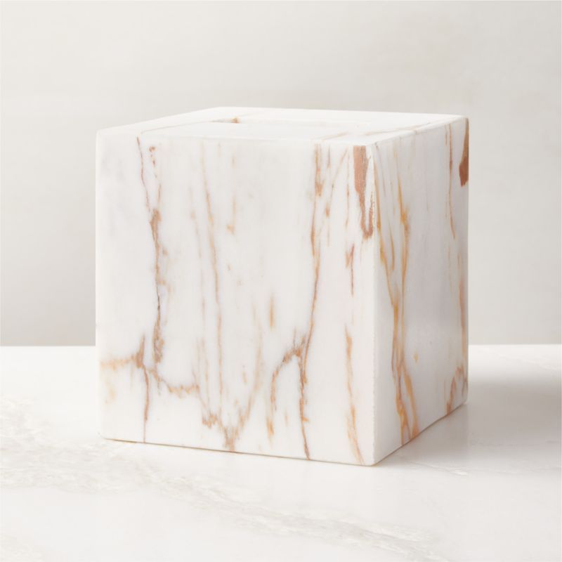 Ramsey Calacatta Gold Marble Tissue Box Cover + Reviews | CB2 | CB2