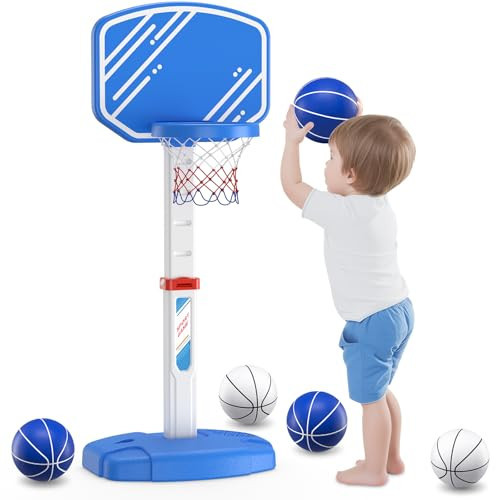 HYES Toddler Basketball Hoop Indoor Outdoor for Toddlers 1-3, Adjustable Kids Basketball Hoop with 4 Balls/2 Nets, Mini Basketball Goal Sports Toys Christmas Birthday Gift for Baby Boys Girls | Amazon (US)