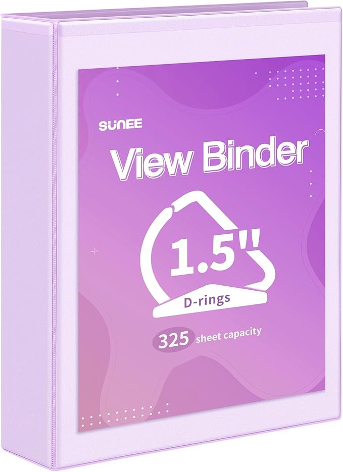 SUNEE 3 Ring Binder 1.5 Inch D Ring, Clear View Binder Three Ring PVC-Free (Fit 8.5x11 Inches) fo... | Amazon (US)