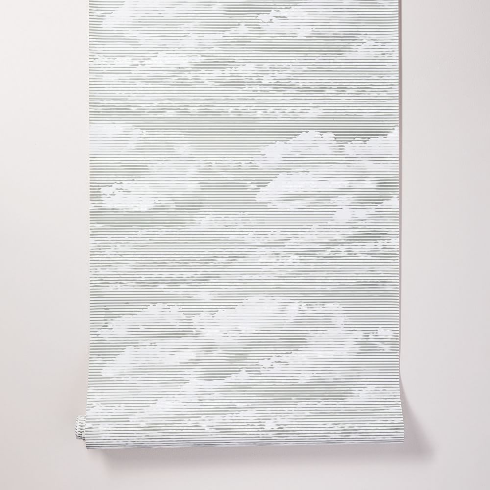 Etched Clouds Print Wallpaper, Rainstorm Blue | West Elm (US)