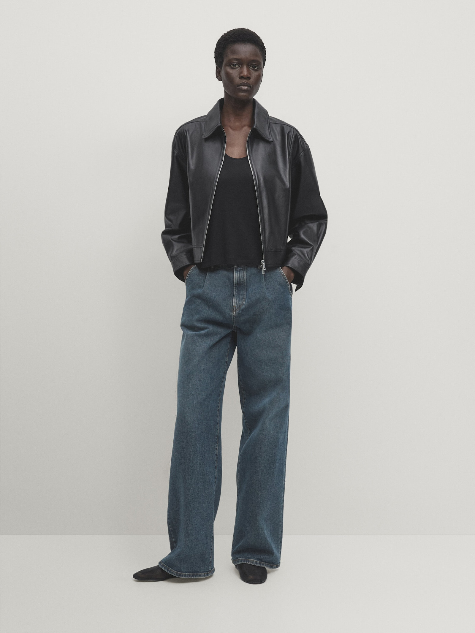 Nappa leather jacket with a shirt collar | Massimo Dutti US