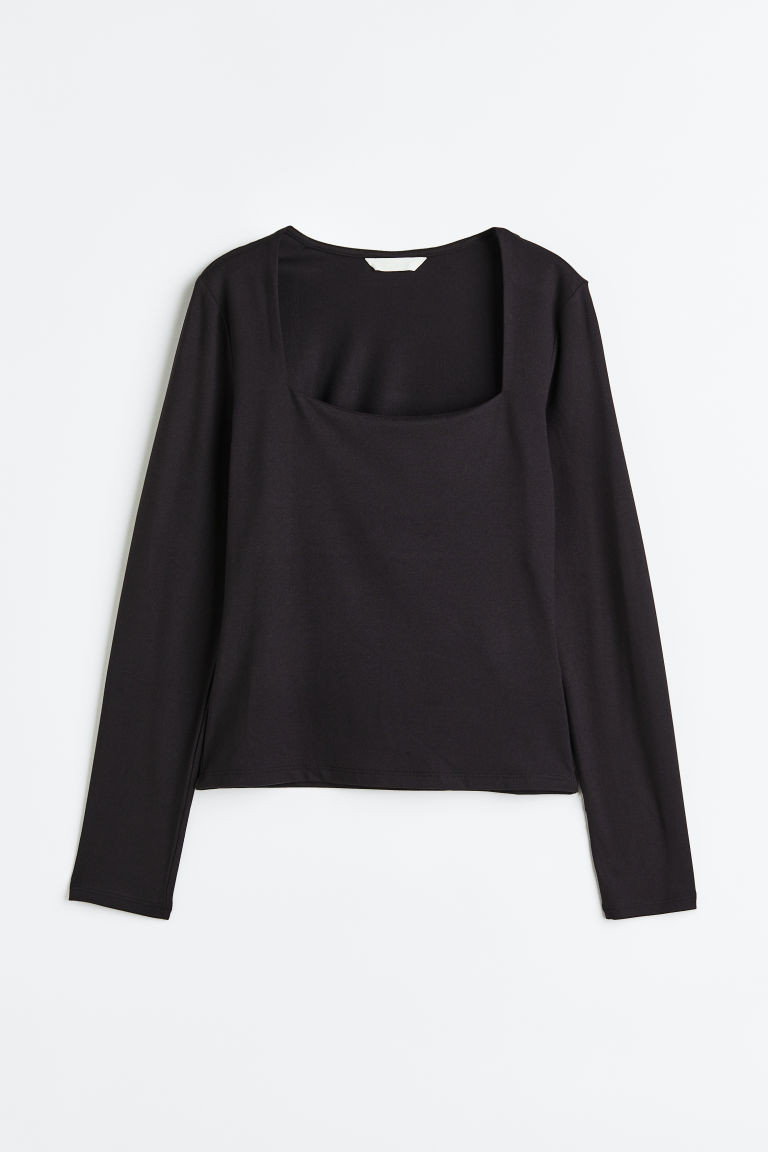H & M - Long-sleeved Jersey Top - Black | H&M (US + CA)