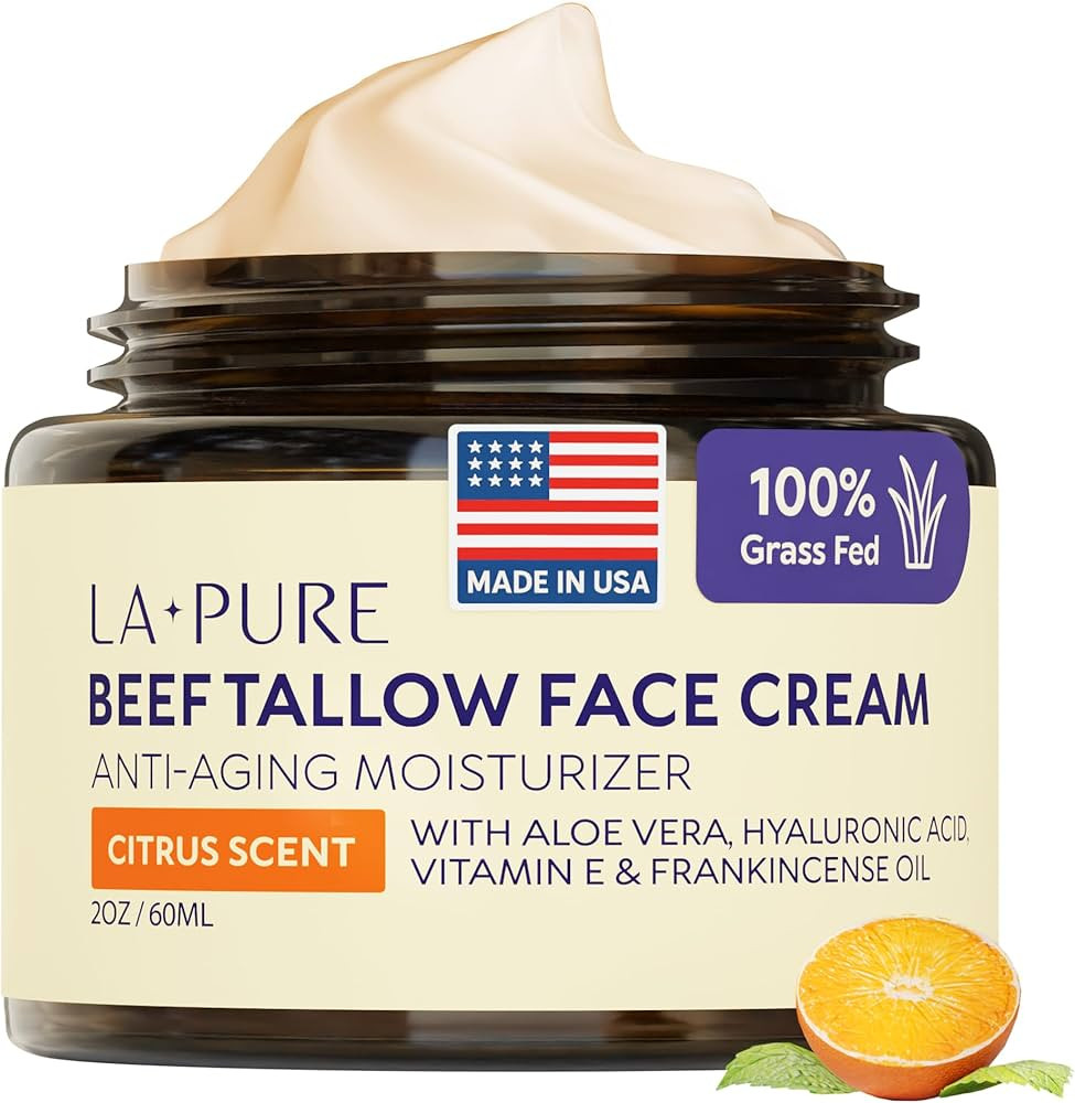LA PURE Beef Tallow for Skin, Grass-Fed Tallow Face Cream with Aloe Vera, Hyaluronic Acid, Franki... | Amazon (US)