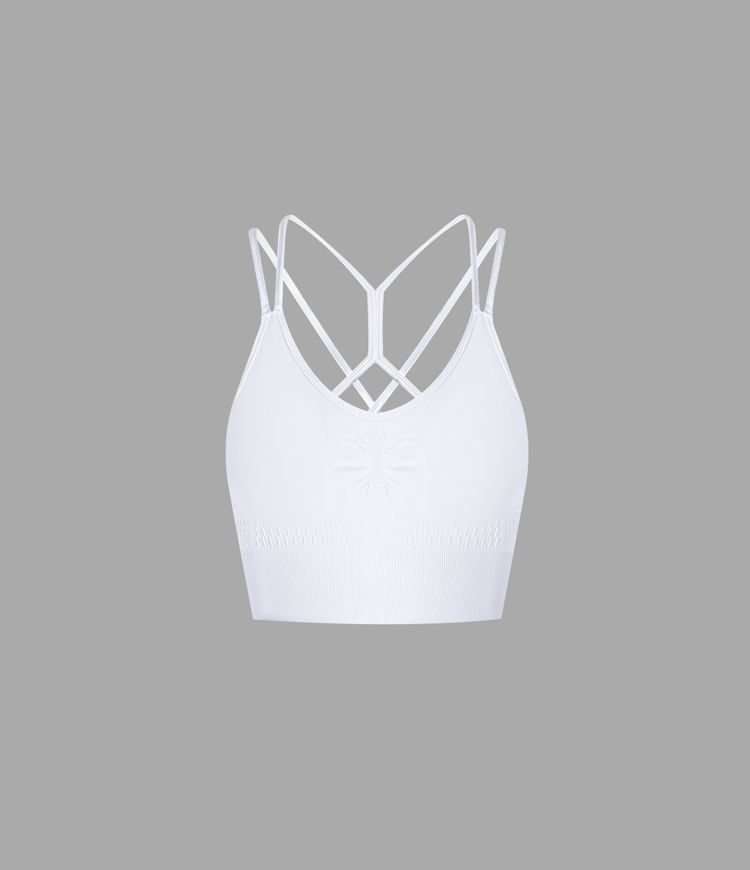 Seamless Flow Low Support Ruched Double Straps Backless Crisscross Sports Bra | HALARA