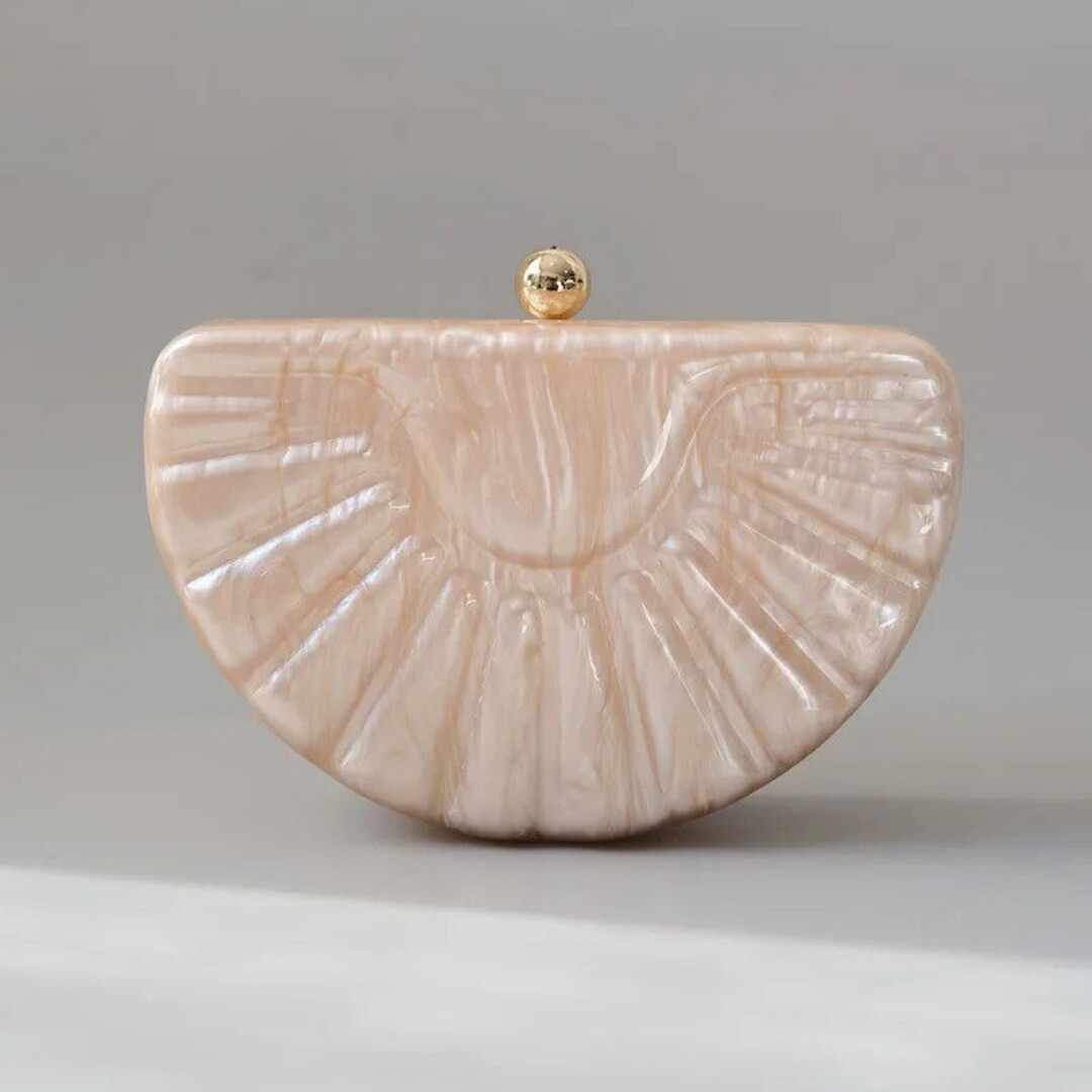 Champagne Pearlescent Tortoise Shell Half Moon Acrylic Clutch, Shell Motive Acrylic Clutch, Champ... | Etsy (US)