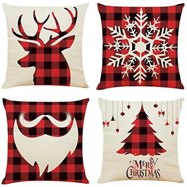 Bibana 4pcs 18"x18" Christmas Pillow Covers Home Decorative Pillow Cases Cotton Linen Pillow Squa... | Wayfair North America