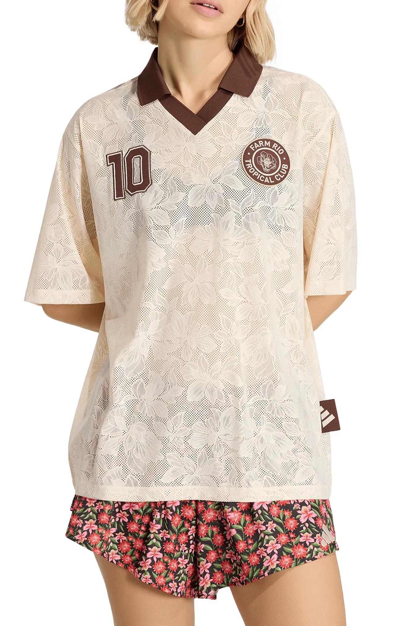 ADIDAS X FARM RIO x Farm Rio Lace Jersey in Ecru Tint/Auburn at Nordstrom Rack, Size Medium | Nordstrom Rack
