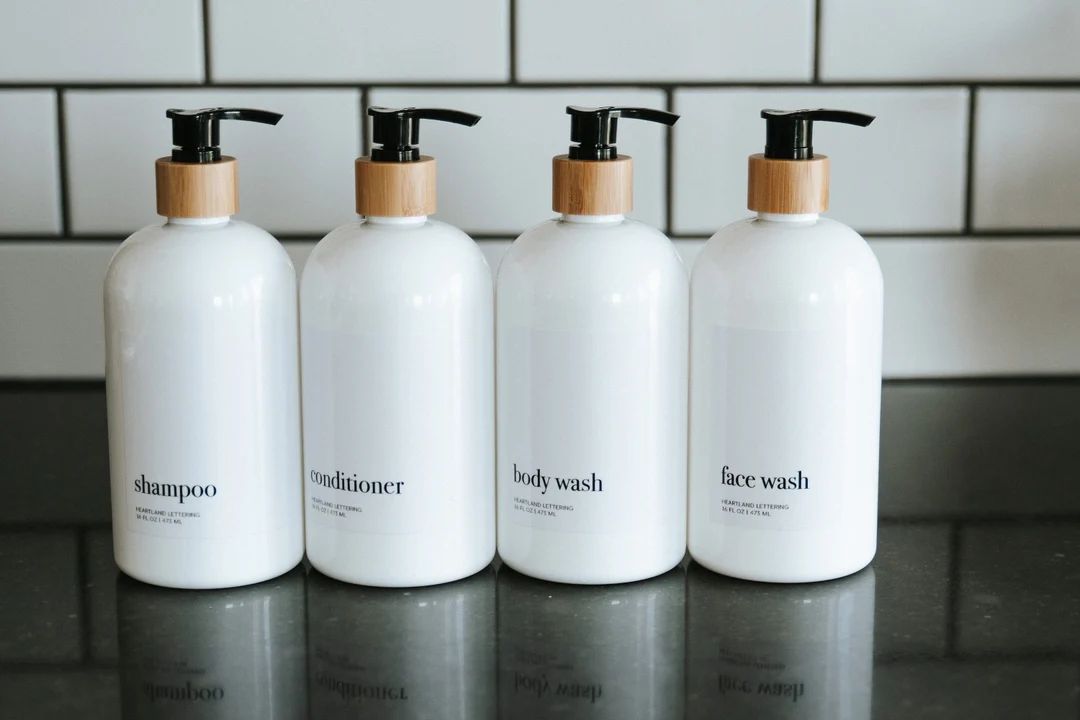Set of 4 Shampoo Conditioner Body Wash Bottles Face Wash - Etsy | Etsy (US)