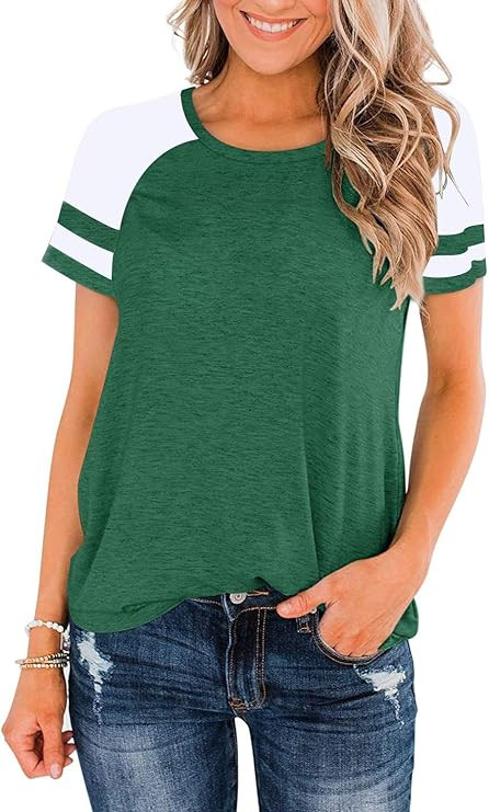 Heymiss Womens Shirts Casual Tunic Tops Color Block Crewneck Summer Loose Fitting Workout Tee Shi... | Amazon (US)