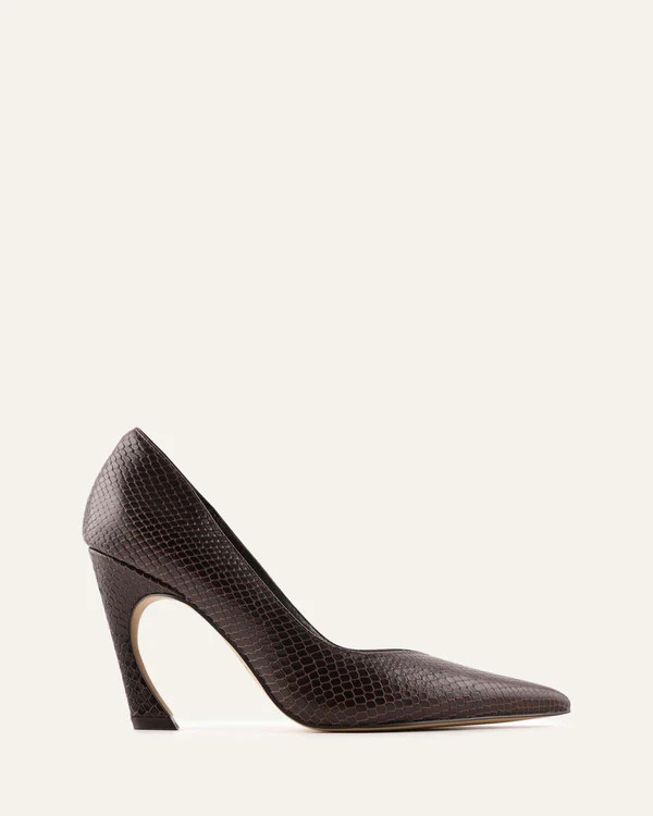 GRANGER HIGH HEELS CHOCOLATE SNAKE PRINT LEATHER | Jo Mercer (AU)