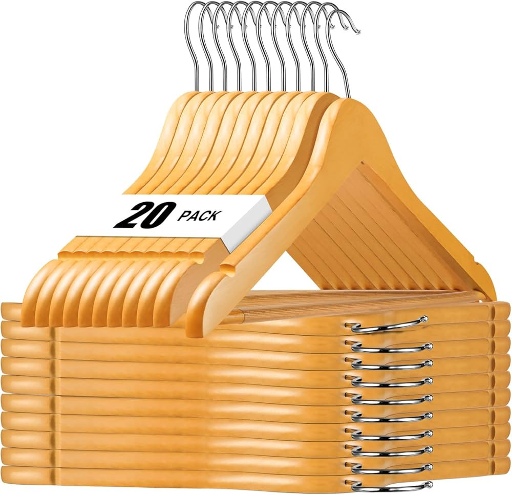 HOUSE DAY Wooden Hangers 20 Pack Wood Clothes Hangers Smooth Finish Wooden Coat Hangers for Close... | Amazon (US)