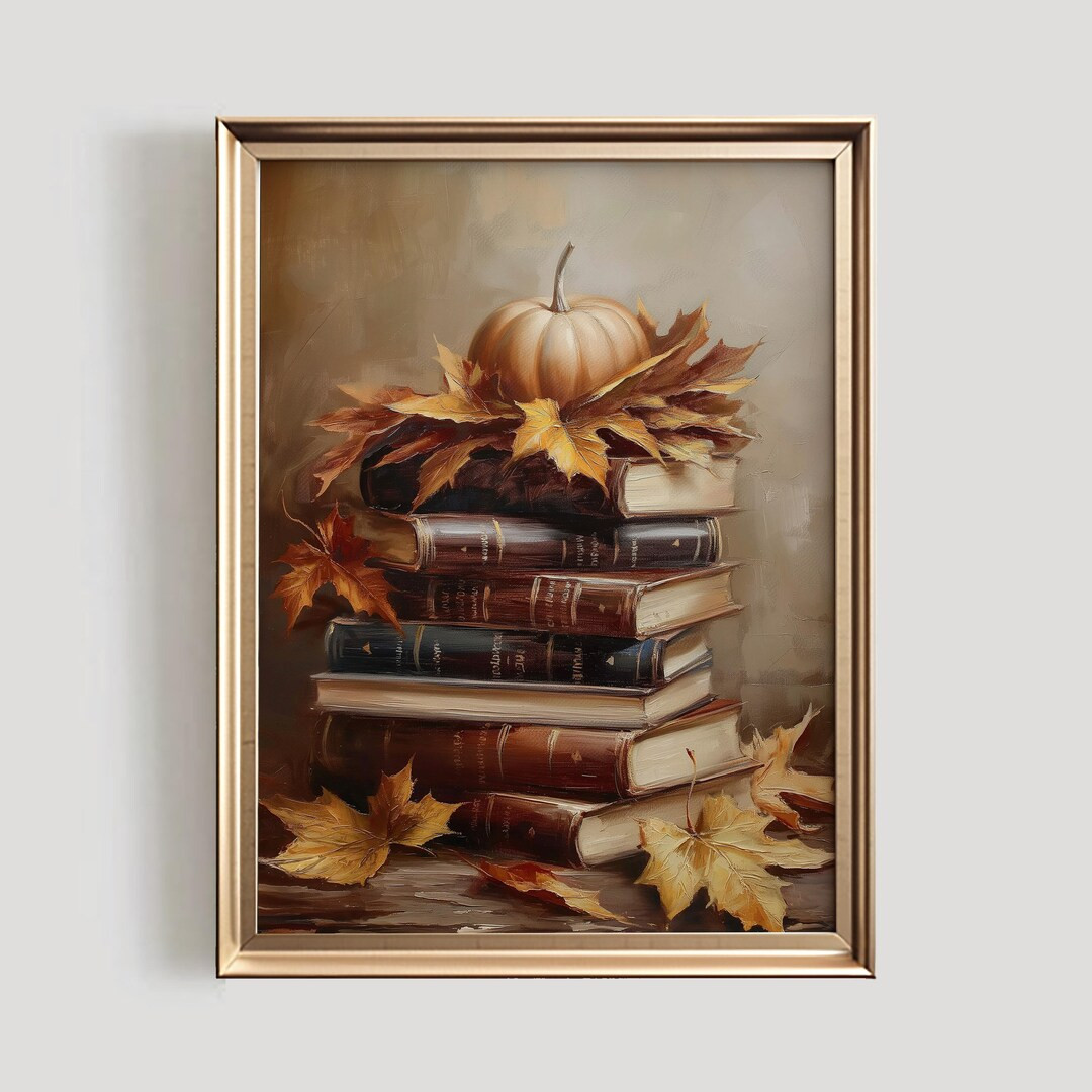 Fall Decor Print | Rustic Autumn PRINTABLE Wall Art | Still Life Stack of Vintage Books Print | D... | Etsy (US)