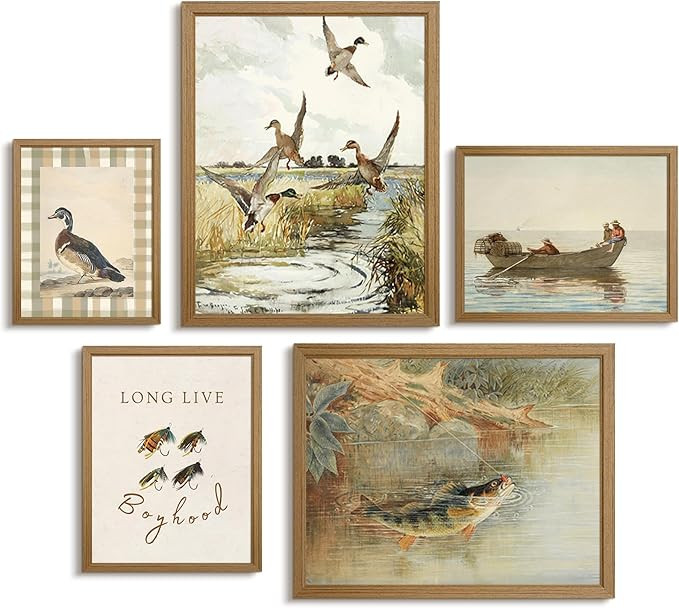 Vintage Nursery Wall Art Decor Baby Boy Room Canvas Prints Fishing Hunting Nursery Wall Decor Mal... | Amazon (US)
