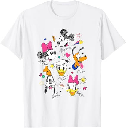 Disney Mickey and Friends Retro Doodle Best Friend Faces T-Shirt | Amazon (US)