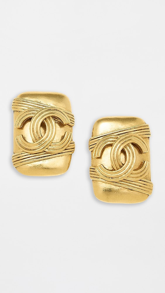 Chanel Gold CC Rectangle Earrings | Shopbop