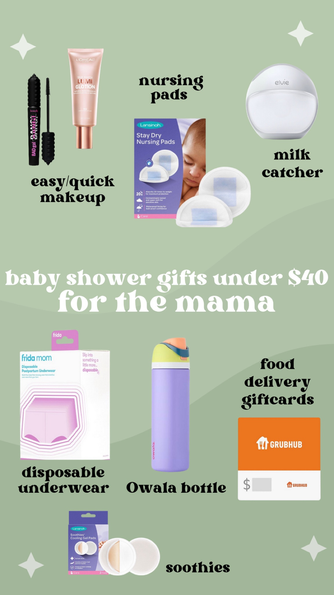 It’s always fun to add some gifts for mama at her baby shower! 

Here are some ideas, all under $40!!

-easy/quick makeup- the first 3 months are going to be hard for mama & she won’t have a lot of time for herself, but quick makeup options can help her feel cute & like herself again!

-nursing pads- the disposable pads are sooo soft & prevent milk leakage through bras and shirts

-milk catcher- great for moms planning on breastfeeding to catch milk on the other side while feeding

-disposable undies- I am obsessed with these and wish I had 3 packs when I was PP

-Owala bottle- easy to drink water while BF or doing one handed tasks

-food giftcards- soooo helpful for postpartum. getting in enough food is usually THE hardest thing those first few months 

-soothies- pop these in the fridge and use for soothing those first few weeks for tenderness

#LTKBump #LTKBaby