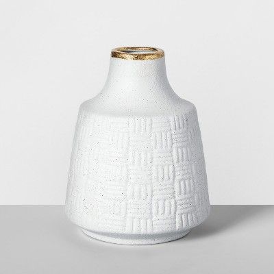 7.5" x 6" Decorative Stoneware Vase White/Gold - Opalhouse™ | Target