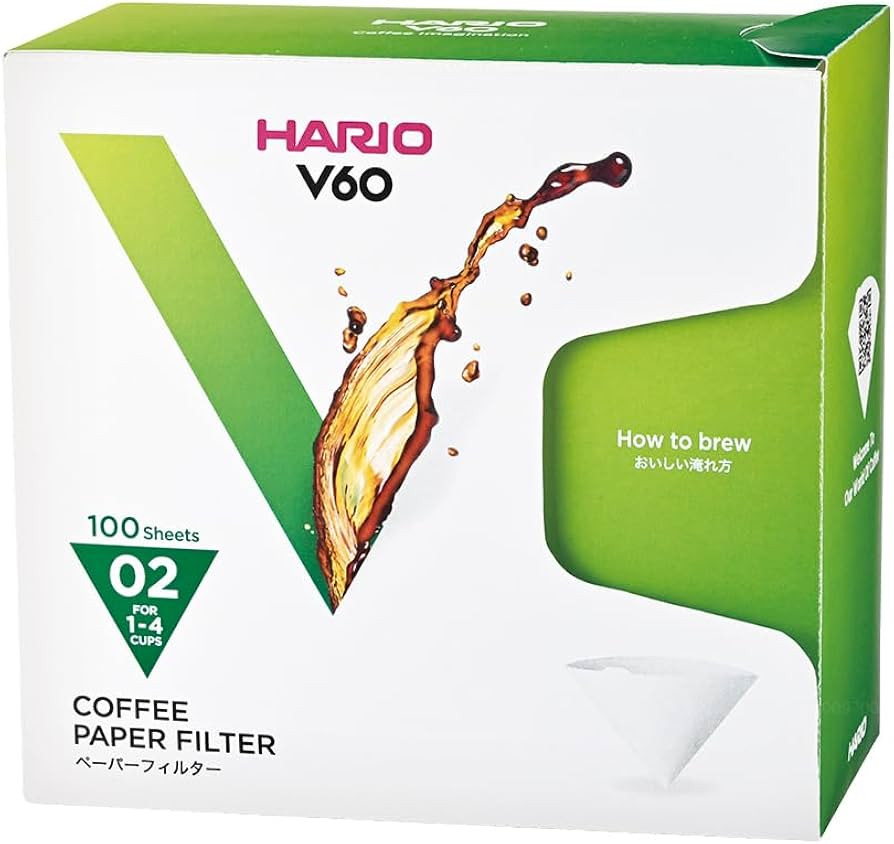 Hario V60 Paper Coffee Filters Single Use Pour Over Cone Filters Size 02 White, Boxed, 100 count | Amazon (US)
