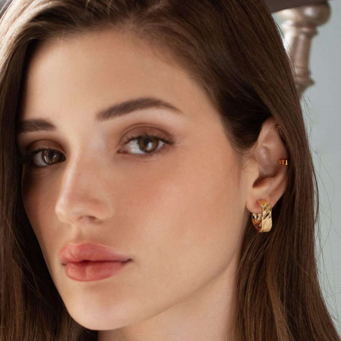 MYEARS Women Hoop Earrings Gold Open C Shape 14K Gold Filled Small Simple Handmade Hypoallergenic... | Amazon (US)