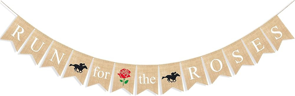 Uniwish Burlap Run for the Roses Banner Kentucky Derby Party Decorations Garland Horse Race Theme... | Amazon (US)