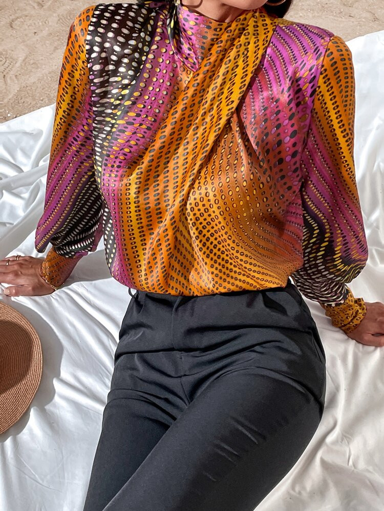 All Over Print Tie Back Blouse | SHEIN