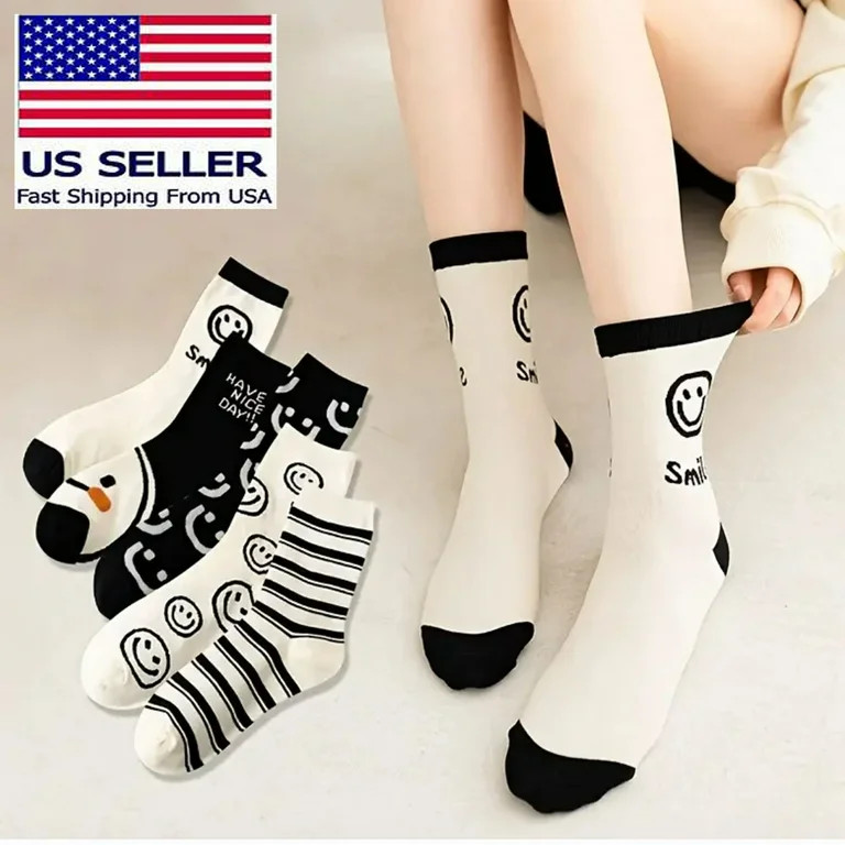 5 Pairs Smile Face Print Fashion Soft Socks for Women, Girls & Boys, Smile Face Funny Novelty Gif... | Walmart (US)