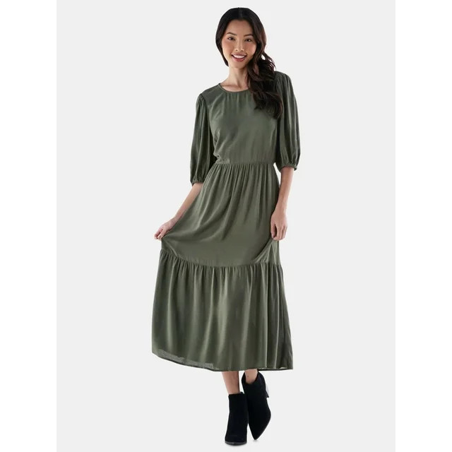 Time and Tru Women’s and Women's Plus  Tie-Back Midi Dress, Sizes XS-4X | Walmart (US)