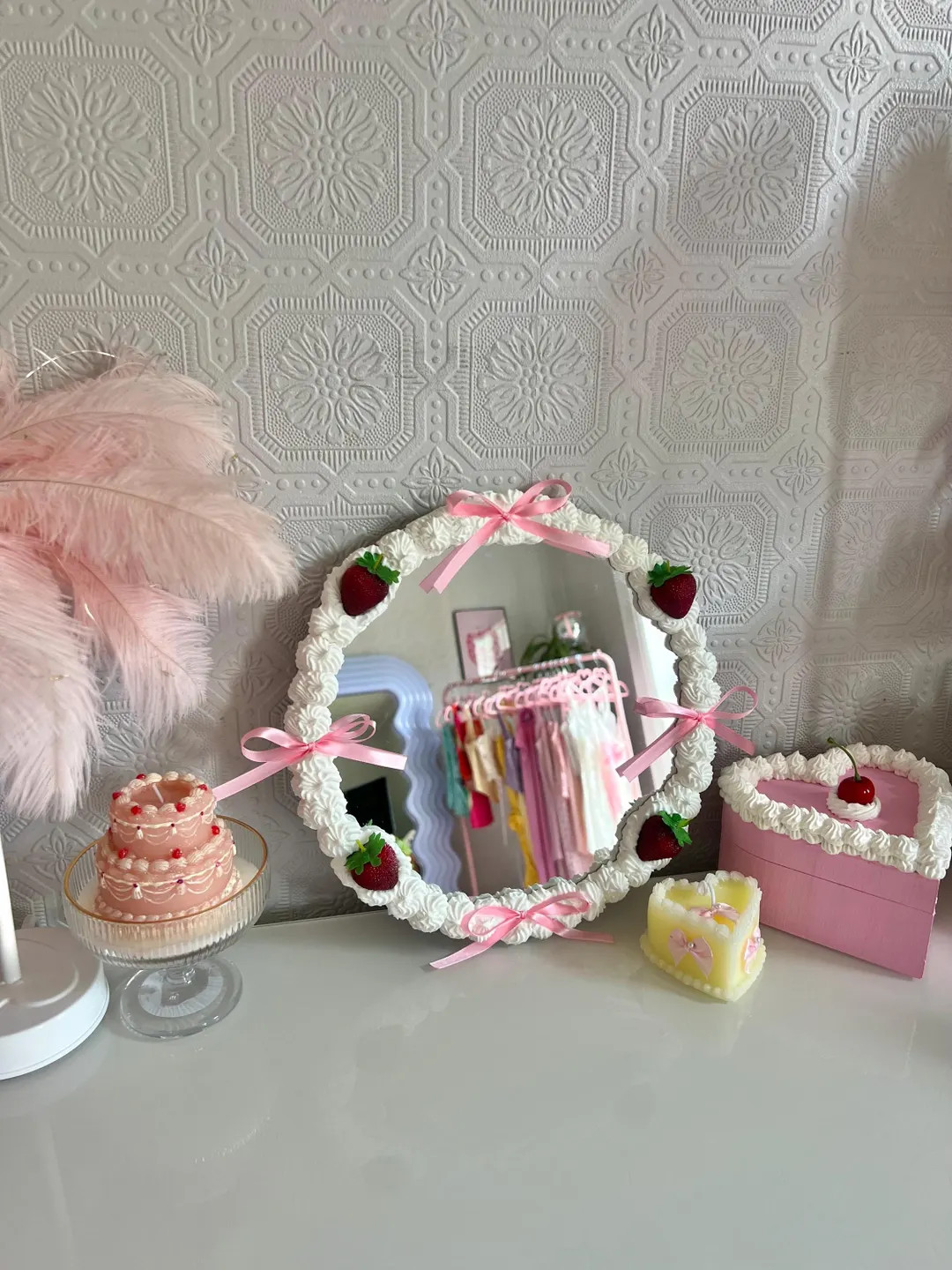 Strawberry Bow Coquette Cream Cake Mirror - Etsy | Etsy (US)