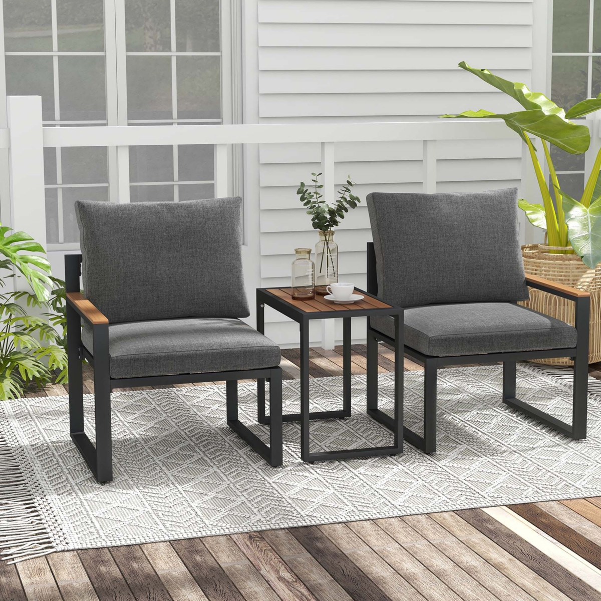 Costway 3 Pcs Patio Furniture Set with Soft Cushions Aluminum Frame Weatherproof Outdoor - Grey | Macy's
