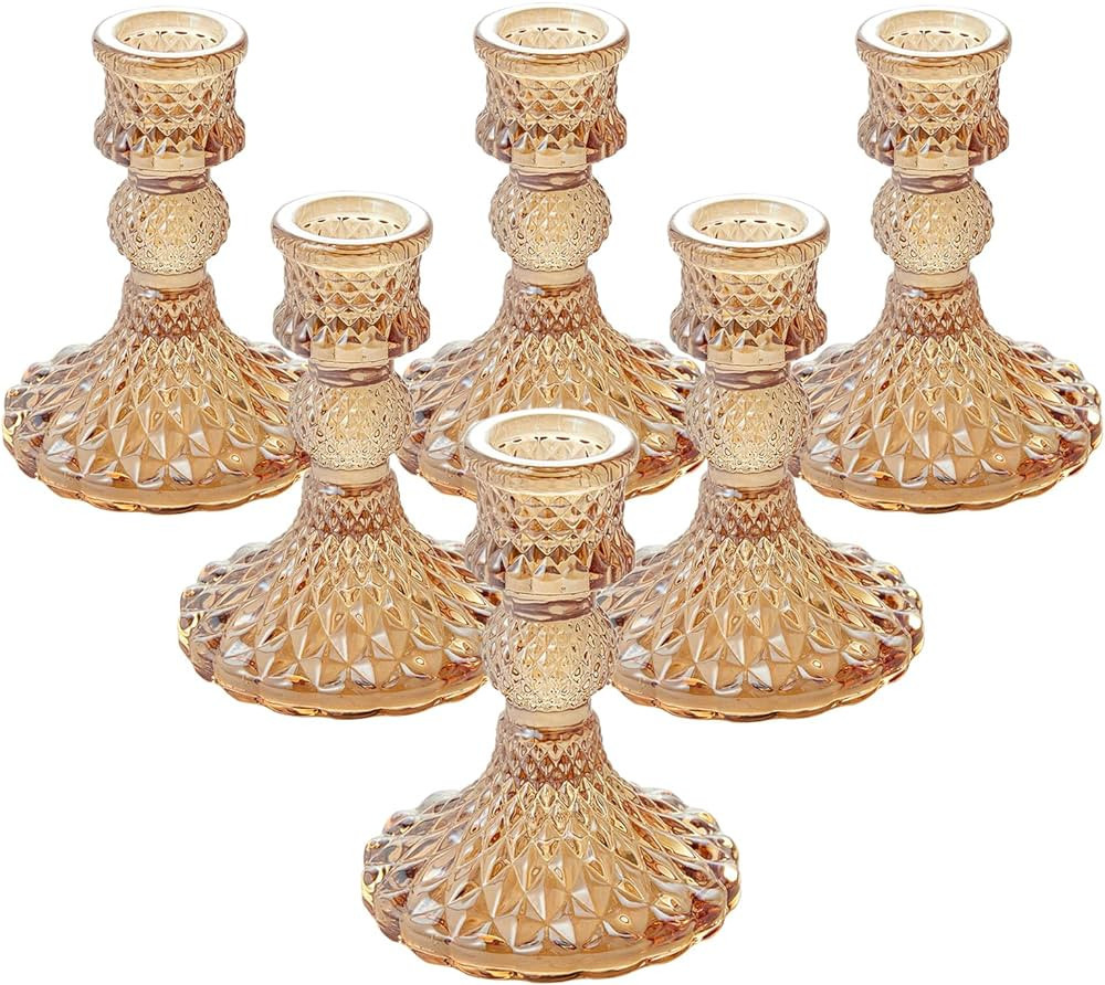 BEZURA Vintage Candle Holders for Candlesticks Taper Glass Candlestick Holder Decorative Centerpi... | Amazon (US)