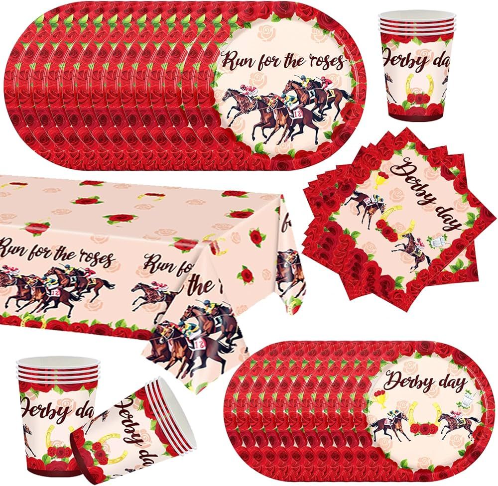 Kentucky Derby Party Supplies,Include 32pcs Horse Racing Plates 1pcs Kentucky Derby Tablecloth 16... | Amazon (US)