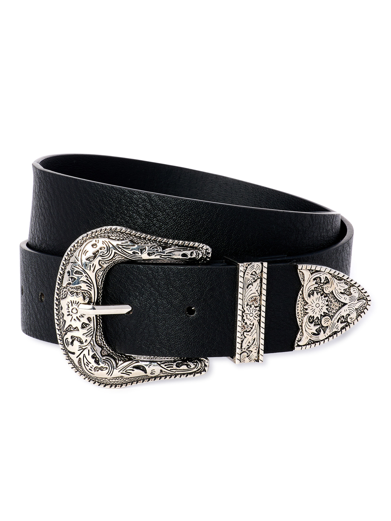 No Boundaries Women's Decorative Buckle Belt, Black | Walmart (US)