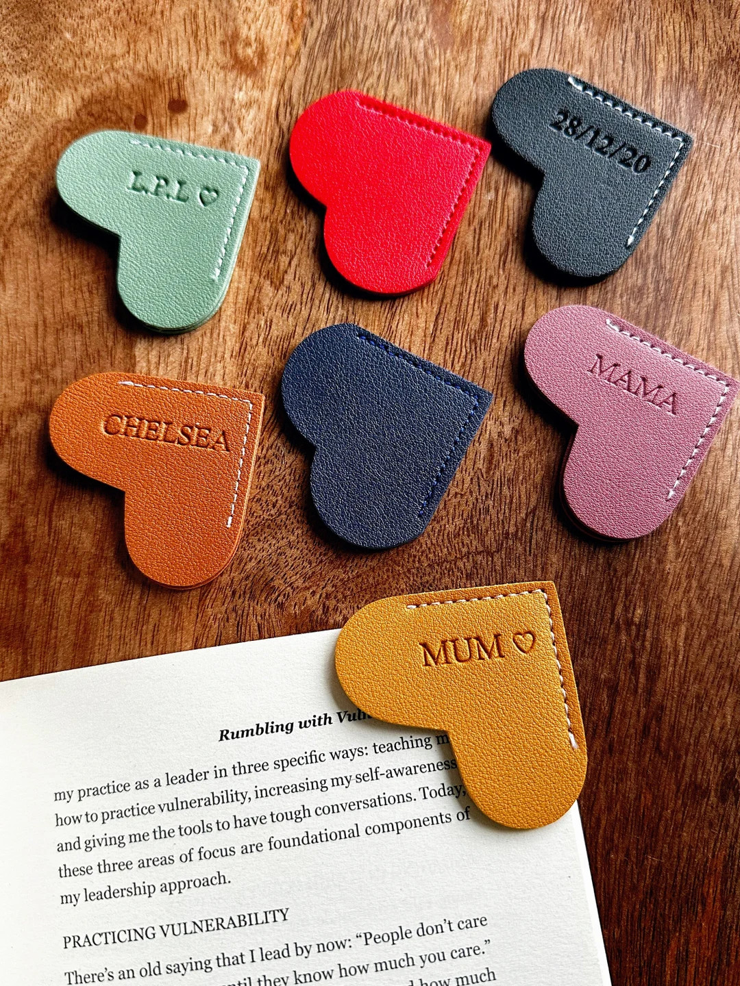 Personalised Vegan Leather Heart Page Corner Bookmark, Valentines Day Gift, Birthday, Anniversary... | Etsy (US)