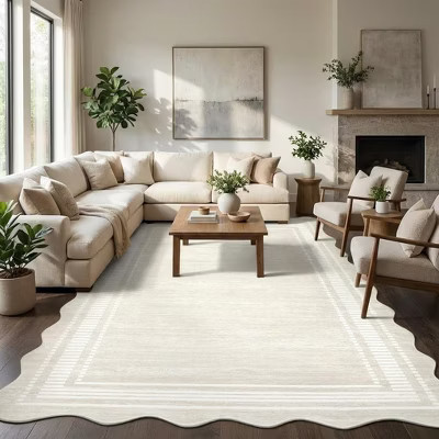5x7 Washable Area Rug ¨C Modern Scalloped Low Pile Carpet for Living Room, Bedroom, Nursery (Cream, 1-Piece) | Target