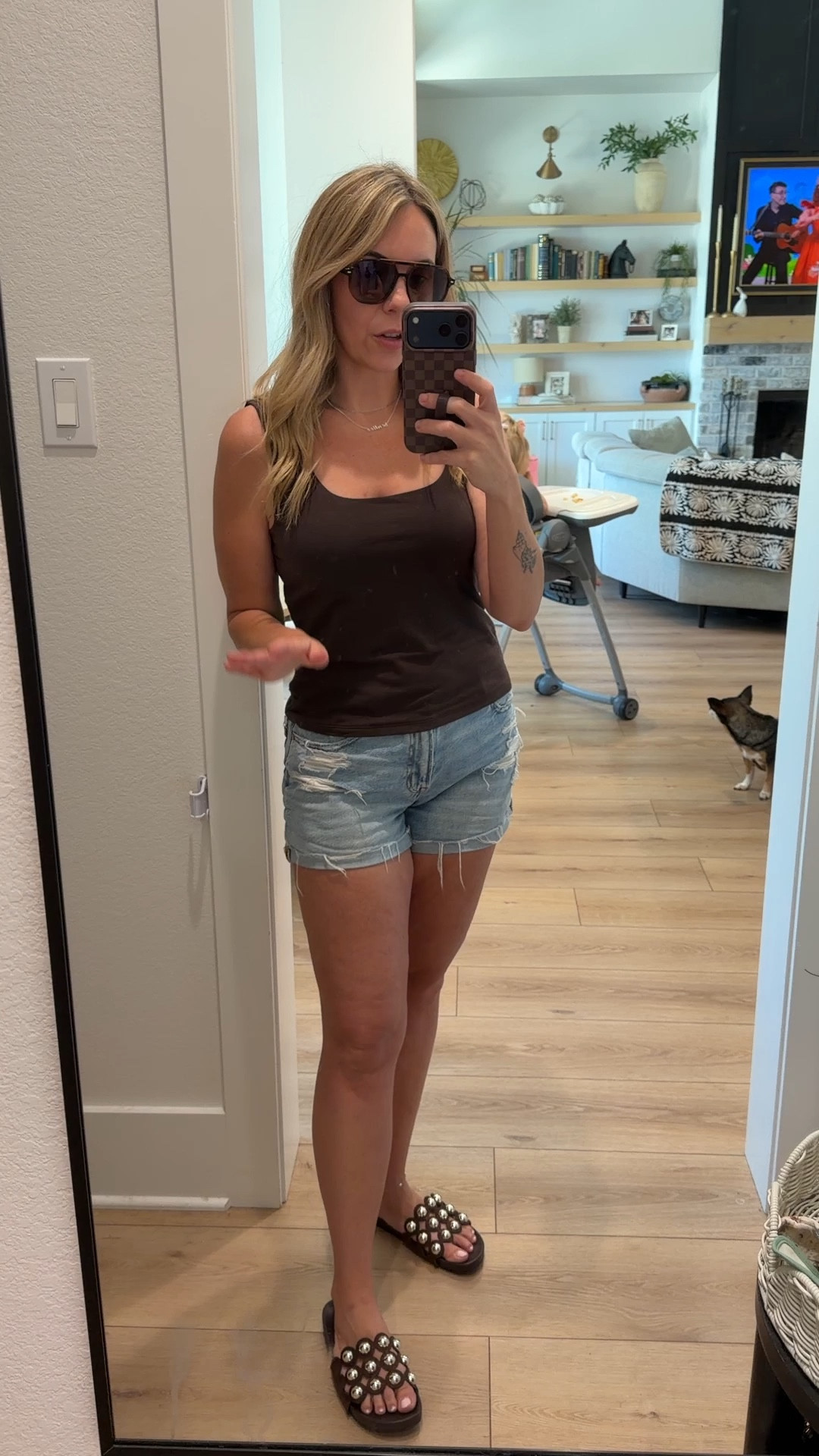 I sized up twice in the tank for a roomier longer fit. Old navy finds, American Eagle shorts, target sandals, bauble bar. 

#LTKootd #LTKmomlife