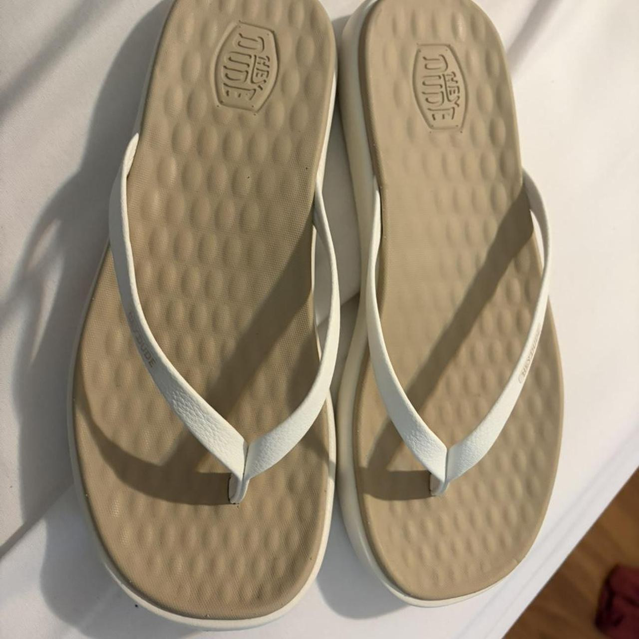 HEYDUDE Women's Flip flops - White - US 6 | Depop US