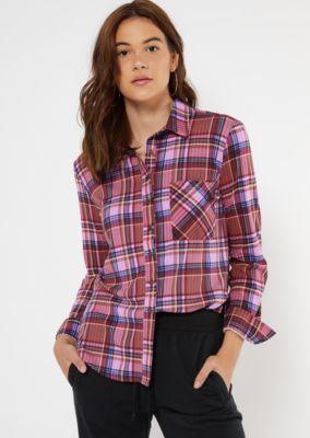 Pink Plaid Boyfriend Button Down Shirt | rue21