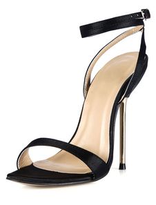 Black Stiletto Heel Buttons Imitated Silk Fashion Dress Sandals | Milanoo UK