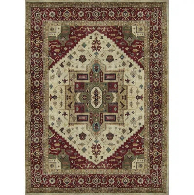 Signature Heirloom M068 Antique Ivory / Burgundy Serapi Rug | Wayfair North America