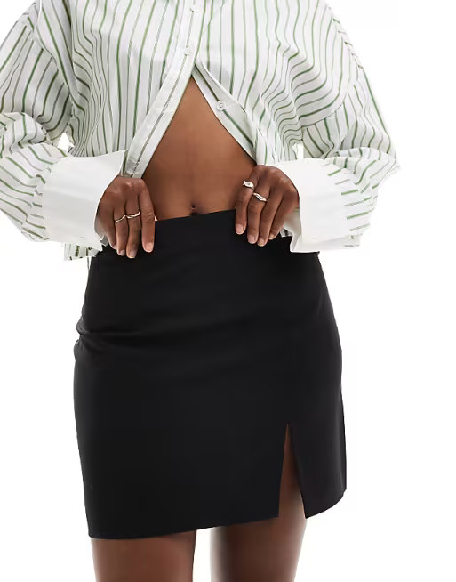 ASOS DESIGN bengaline micro mini skirt with slit detail in black | ASOS (Global)