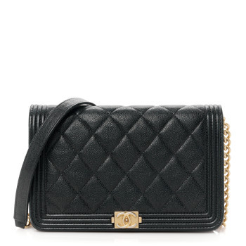 Chanel Caviar Quilted Boy Square Wallet on Chain WOC Black | FASHIONPHILE (US)