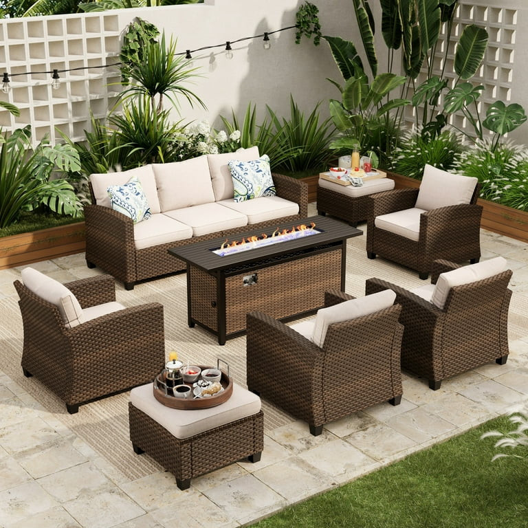 Sophia & William 8 Pieces Wicker Patio Furniture Set with 56" Fire Pit Table 9-Seat Outdoor Conve... | Walmart (US)