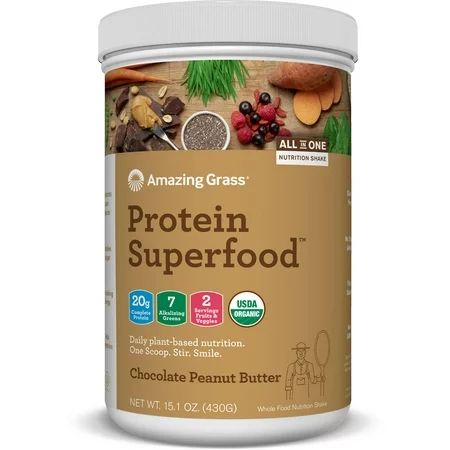 Amazing Grass Plant Protein Superfood Powder, Chocolate Peanut Butter, 10 Servings | Walmart (US)