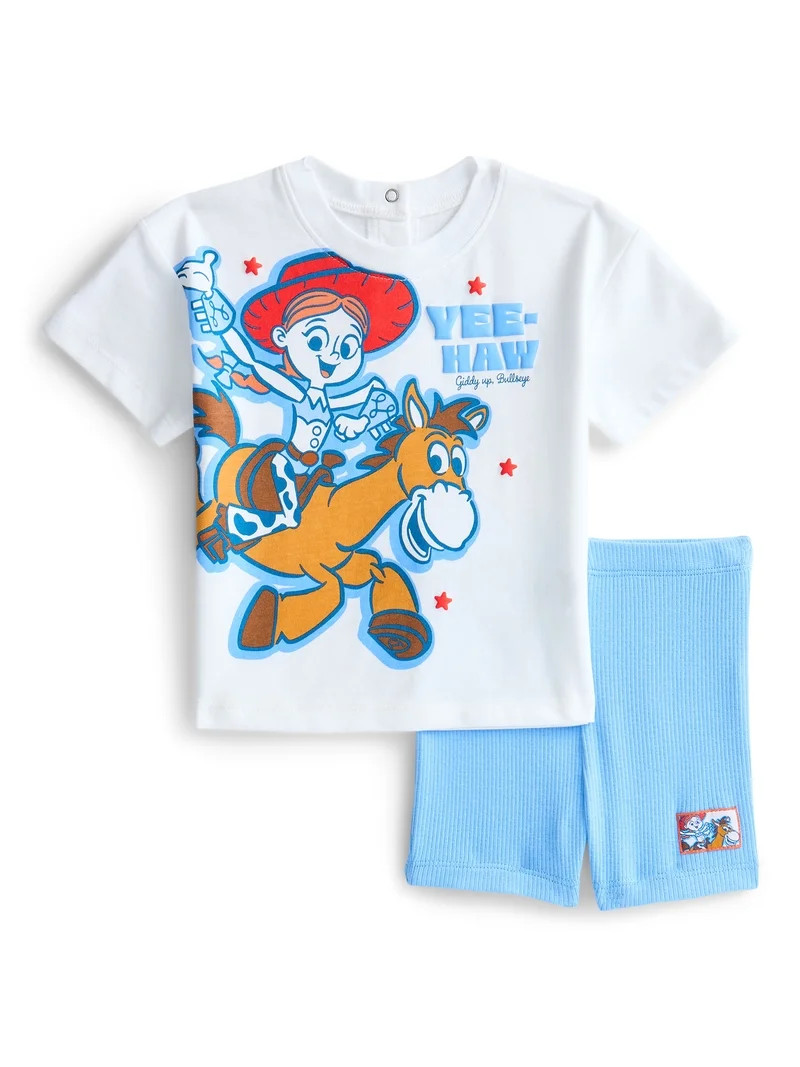Toy Story Baby Girls Short Sleeve Graphic Tee and Matching Bike Shorts Set, 2-Piece, Sizes 0/3M-2... | Walmart (US)