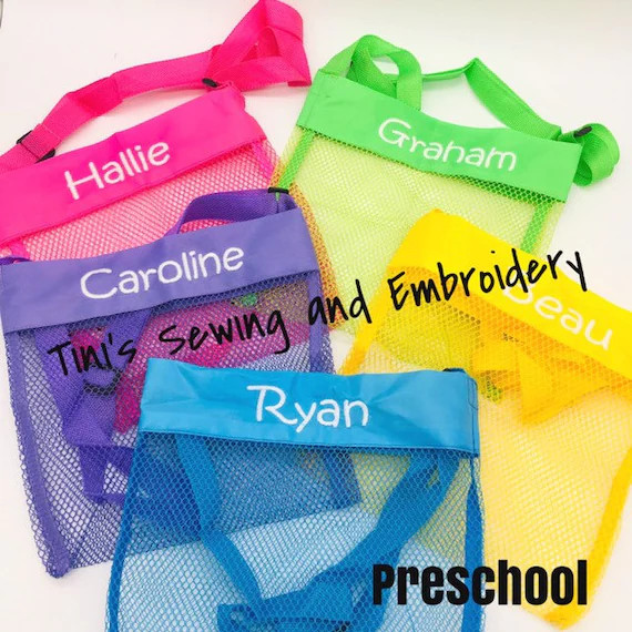 Personalized Shell Bag, Seashell Tote, 13 colors available, Children Mesh Beach Bag, Mesh Bag, Pa... | Etsy (US)