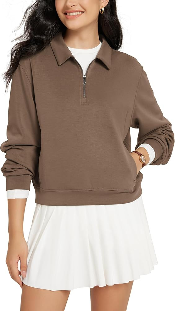 ODODOS Modal Soft Half-Zip Collared Sweatshirts for Women Long Sleeve Relaxed Pullover Top with P... | Amazon (US)